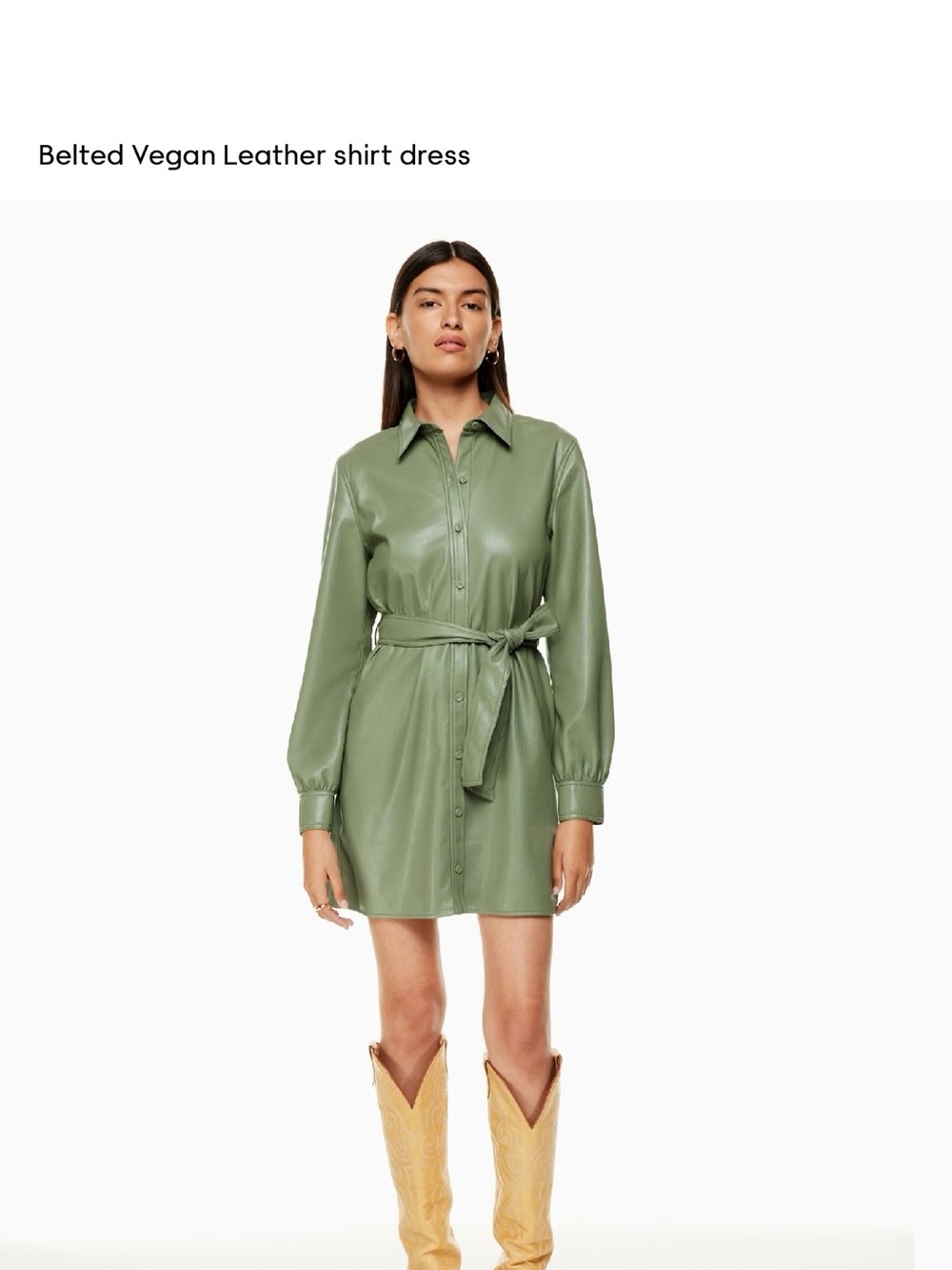 Aritzia Olive Green Vegan Leather Mini Shirt Dress
